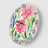 Roze Waterverf Flowers Art Grote Klok (Hoek)