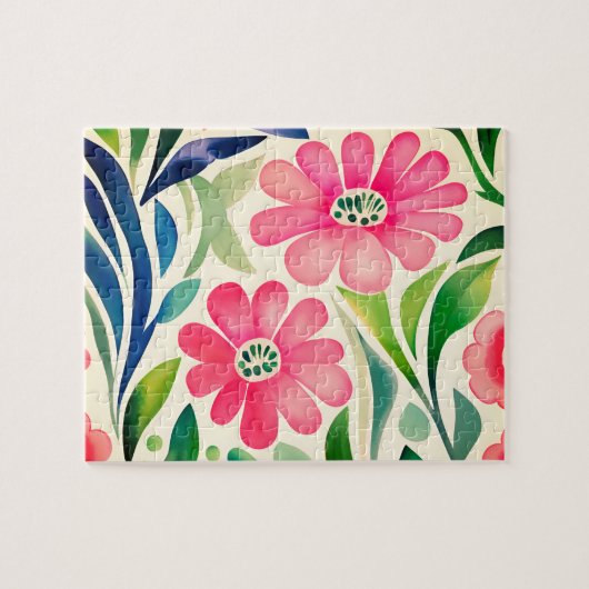 Roze Waterverf Flowers Art Legpuzzel (Horizontaal)