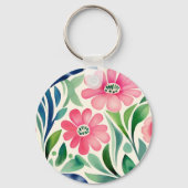 Roze Waterverf Flowers Art Sleutelhanger (Achterkant)