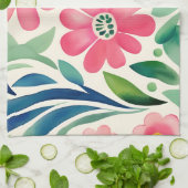 Roze Waterverf Flowers Art Theedoek (Gevouwen)