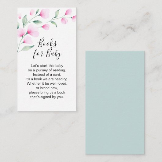 Roze Waterverf Flowers Baby shower Book Request Informatiekaartje (Voorkant / Achterkant)