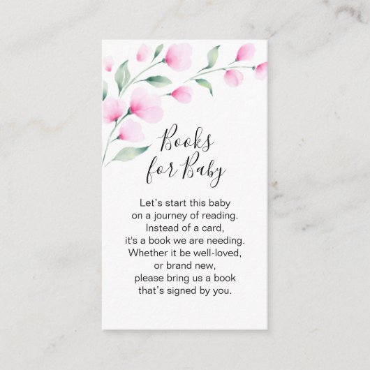 Roze Waterverf Flowers Baby shower Book Request Informatiekaartje (Voorkant)