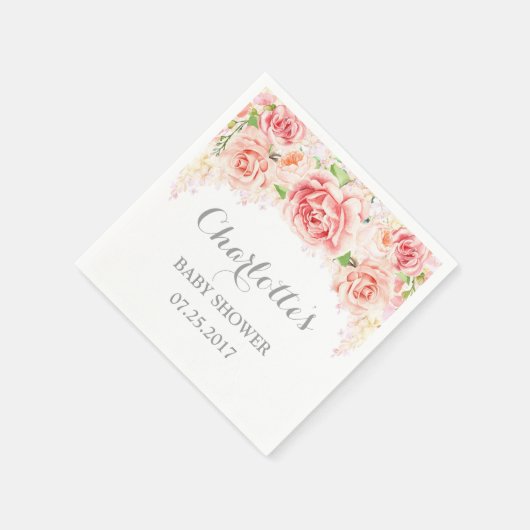 Roze Waterverf Flowers Baby shower Servetten (Hoek)