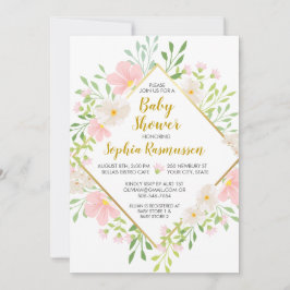 Roze Waterverf Flowers Baby shower Uitnodiging