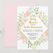 Roze Waterverf Flowers Baby shower Uitnodiging (Voorkant / Achterkant)