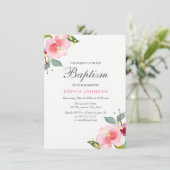 Roze Waterverf Flowers Baptism Christening Invite Kaart (Staand voorkant)