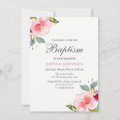 Roze Waterverf Flowers Baptism Christening Invite Kaart (Voorkant)