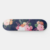 Roze Waterverf Flowers Blue Design Persoonlijk Skateboard (Horizontaal)