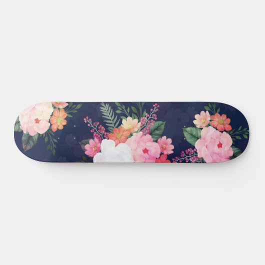 Roze Waterverf Flowers Blue Design Persoonlijk Skateboard (Horizontaal)