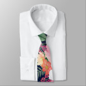 Roze Waterverf Flowers Blue Design Stropdas (Gebonden)