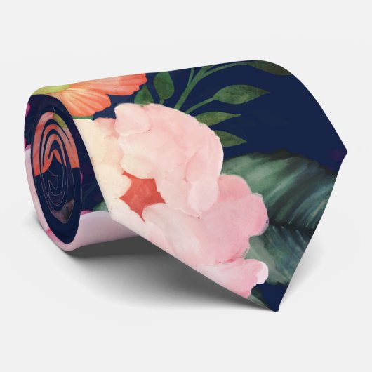 Roze Waterverf Flowers Blue Design Stropdas (Opgerold)