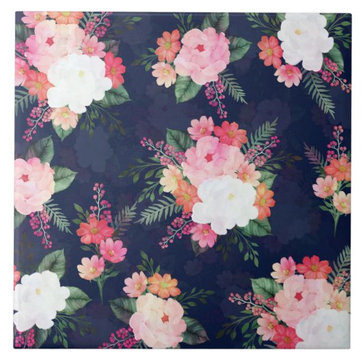 Roze Waterverf Flowers Blue Design Tegeltje (Voorkant)