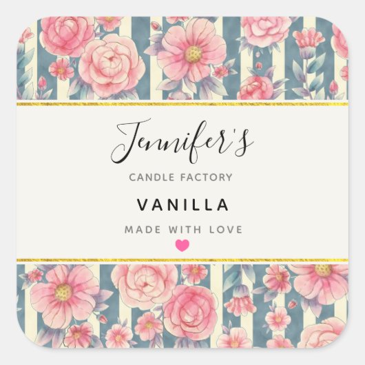 Roze Waterverf Flowers Candle Soap Geur Vierkante Sticker (Voorkant)