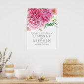 Roze Waterverf Flowers Chic Weddenschap Welkomstte Poster (Keuken)