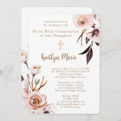 Roze Waterverf Flowers Dochter Eerste Communie Kaart (Voorkant / Achterkant)