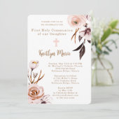 Roze Waterverf Flowers Dochter Eerste Communie Kaart (Staand voorkant)