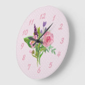 Roze Waterverf Flowers en Polka Dot Wall Clock Grote Klok (Hoek)