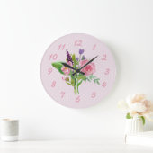 Roze Waterverf Flowers en Polka Dot Wall Clock Grote Klok (Huis)