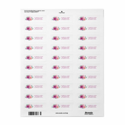 Roze Waterverf Flowers Etiket (Full Sheet)