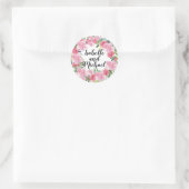 Roze Waterverf Flowers Gepersonaliseerde bruiloft Ronde Sticker (Tas)