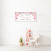 Roze waterverf Flowers, Girl Birthday Banner (Insitu)