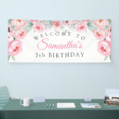Roze waterverf Flowers, Girl Birthday Banner (Beurs)