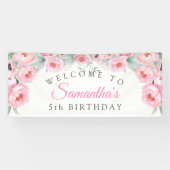 Roze waterverf Flowers, Girl Birthday Banner (Horizontaal)