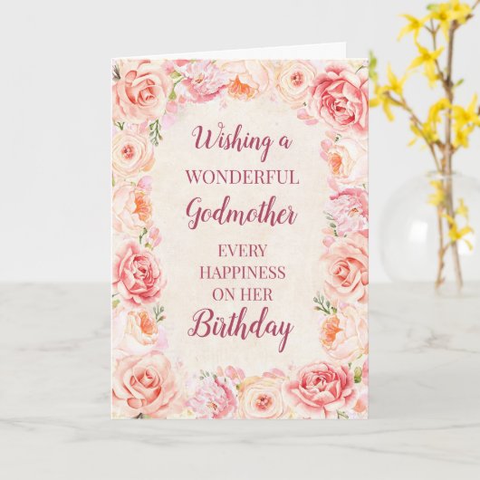 Roze Waterverf Flowers Godmother Verjaardag Kaart (Gele Bloem)