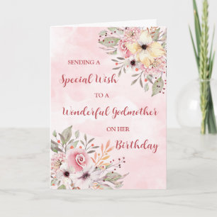 Roze Waterverf Flowers Godmother Verjaardag Kaart