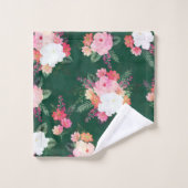 Roze Waterverf Flowers Green Design Bad Handdoek (Wasdoekje)