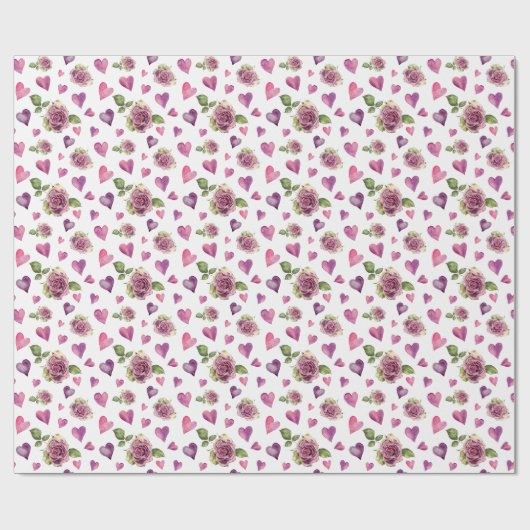 Roze Waterverf Flowers Hearts Cadeaupapier (Vlak)