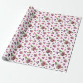 Roze Waterverf Flowers Hearts Cadeaupapier (Uitgerold)