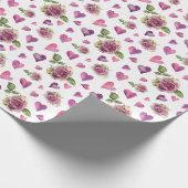 Roze Waterverf Flowers Hearts Cadeaupapier (Hoek)