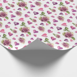 Roze Waterverf Flowers Hearts Cadeaupapier