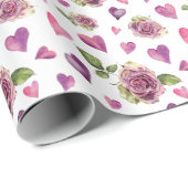 Roze Waterverf Flowers Hearts Cadeaupapier (Rol Hoek)