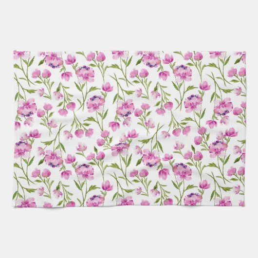 Roze Waterverf Flowers Kitchen Towel Theedoek (Horizontaal)