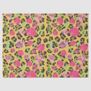 Roze Waterverf Flowers Leopard Animal Print Tissuepapier