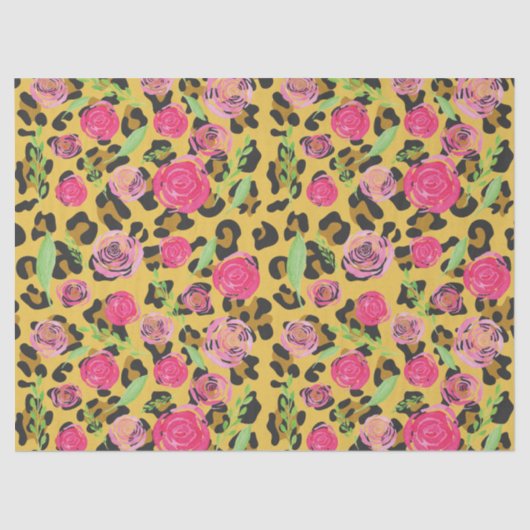 Roze Waterverf Flowers Leopard Animal Print Tissuepapier (Voorkant)