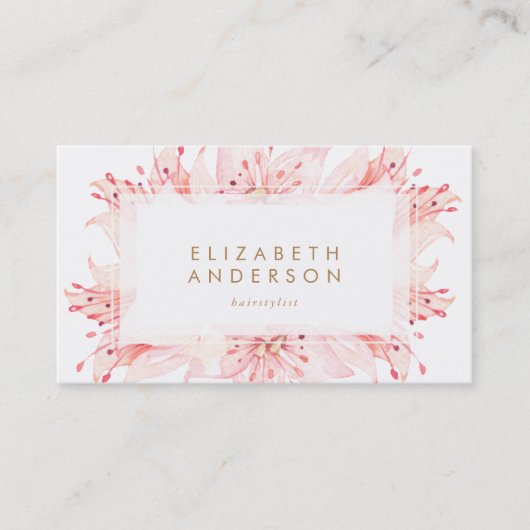 Roze Waterverf Flowers Lilies Visitekaartje (Voorkant)