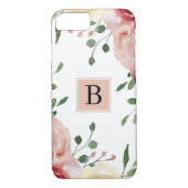 Roze Waterverf Flowers met Eenvoudig Monogram Case-Mate iPhone Case (Achterkant)