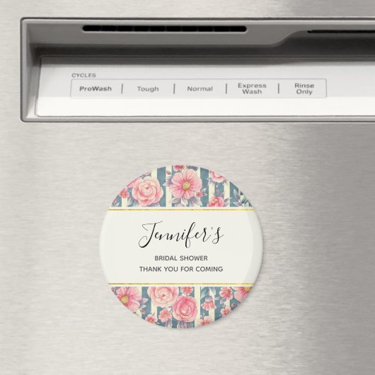 Roze Waterverf Flowers op Stripes Birthday Magnet (Insitu (Vaatwasser))