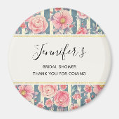 Roze Waterverf Flowers op Stripes Birthday Magnet (Voorkant)