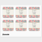 Roze Waterverf Flowers op Stripes Business Vierkante Sticker (Vel)