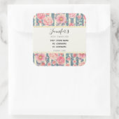 Roze Waterverf Flowers op Stripes Business Vierkante Sticker (Tas)