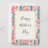 Roze Waterverf Flowers op Stripes Moederdag Feestdagenkaart (Voorkant)