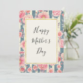 Roze Waterverf Flowers op Stripes Moederdag Feestdagenkaart (Staand voorkant)