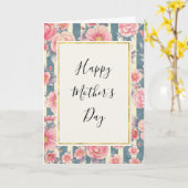 Roze Waterverf Flowers op Stripes Moederdag Kaart (Gele Bloem)