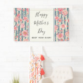 Roze Waterverf Flowers op Stripes Moederdag Spandoek (Insitu)
