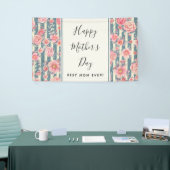 Roze Waterverf Flowers op Stripes Moederdag Spandoek (Beurs)