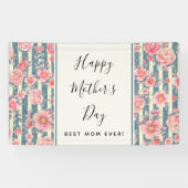 Roze Waterverf Flowers op Stripes Moederdag Spandoek (Horizontaal)